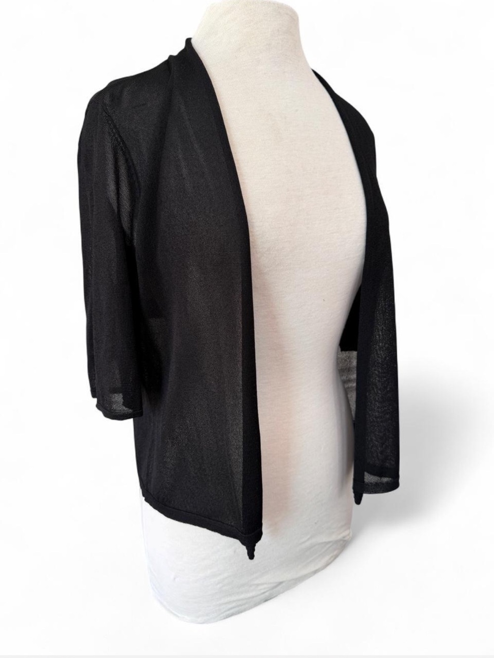 Eileen Fisher Black Sheer Knit Open Front Cardigan Shrug size Small